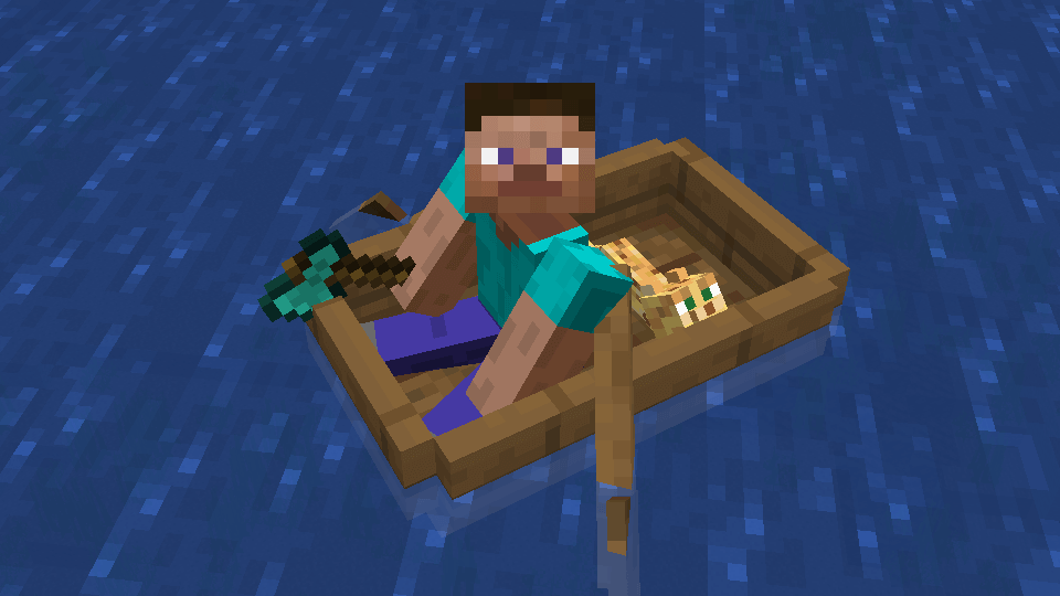 海を子供のヤマネコをボートで運ぶ