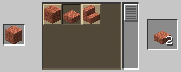 石切台での切り込み入りの銅のハーフブロックのクラフト方法