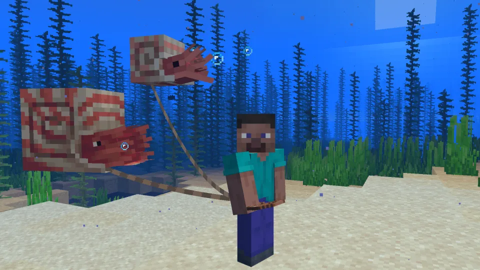 オウムガイをリードで引っ張る様子