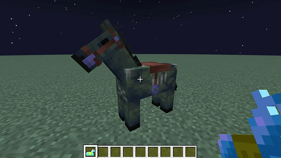 ダイヤモンドの馬鎧を持ってゾンビホースに向かっている様子