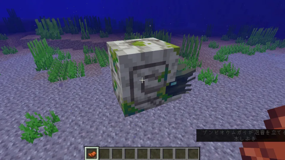 鞍を持ってゾンビオウムガイに向かっている様子