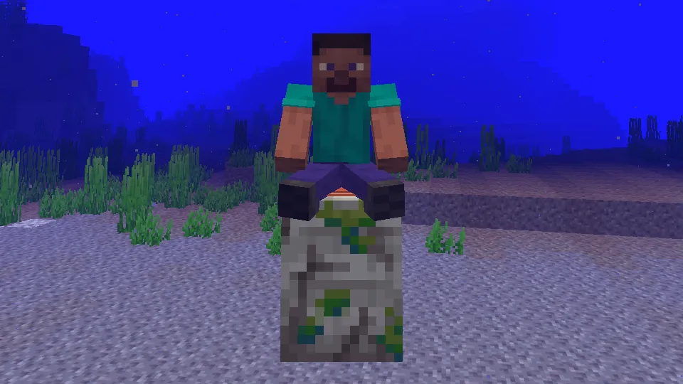 鞍を装備したゾンビオウムガイに乗っている様子