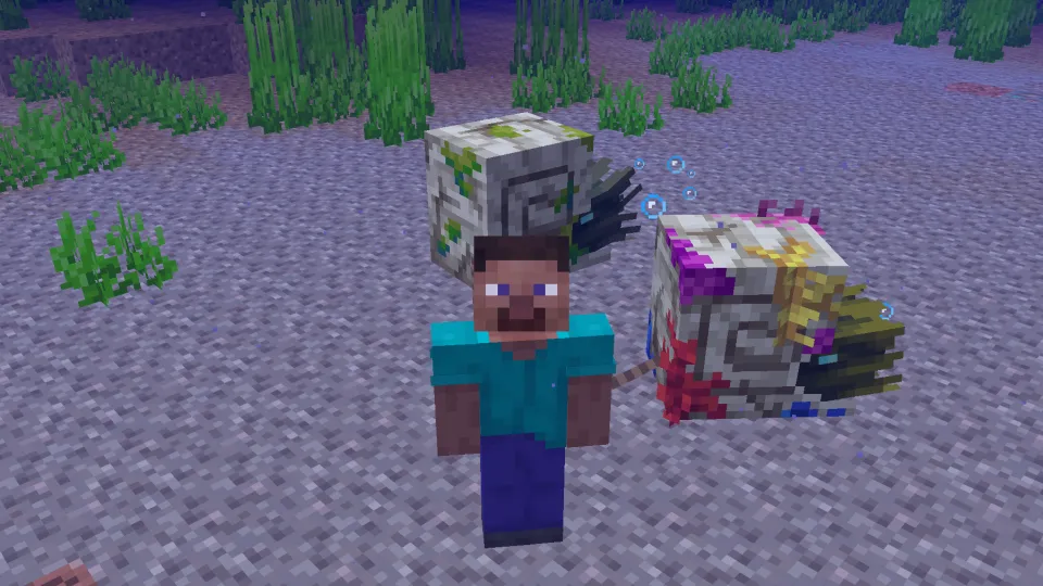 ゾンビオウムガイをリードで引っ張る様子