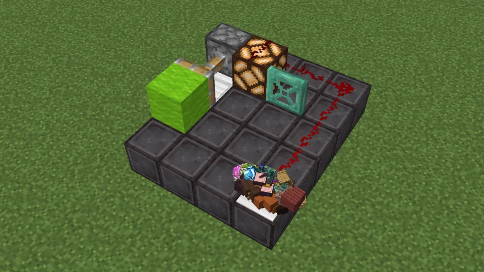 重量用感圧板でレッドストーン信号を発信する様子