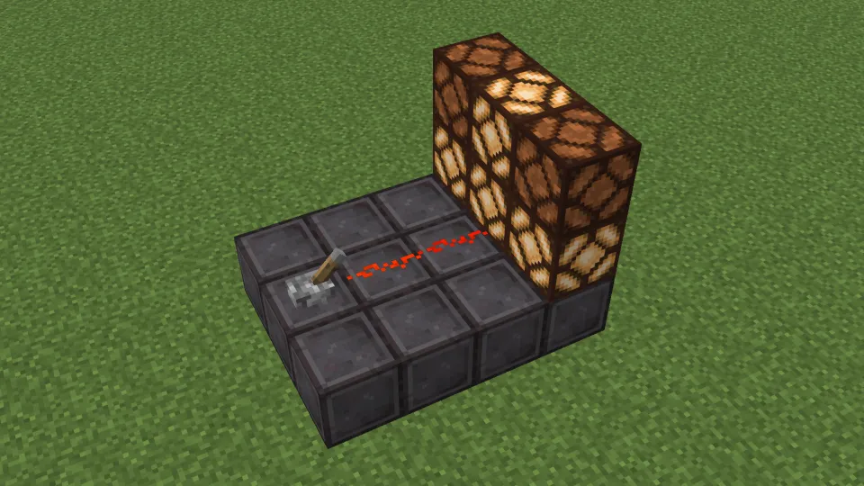 レバーでレッドストーンランプを点灯する様子