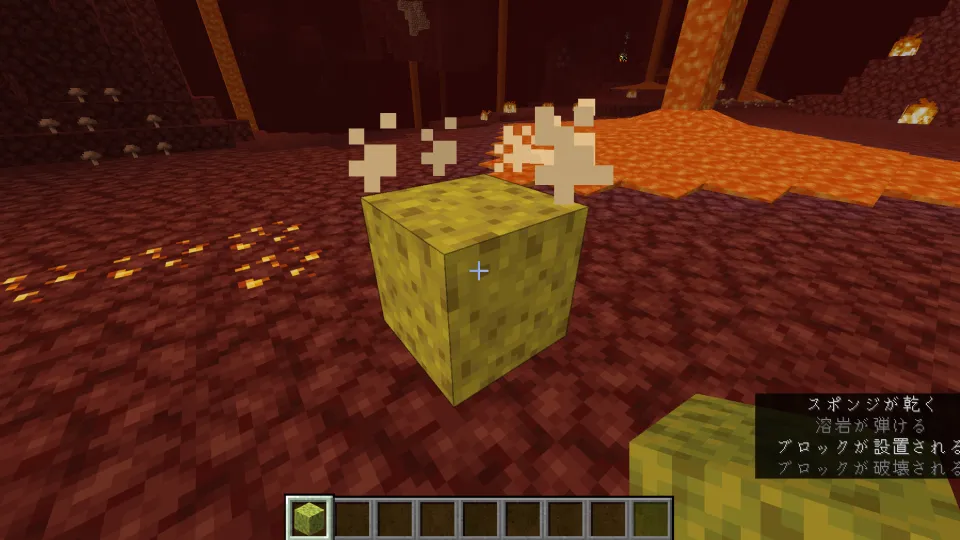 ネザーで濡れたスポンジがスポンジへと変化する様子