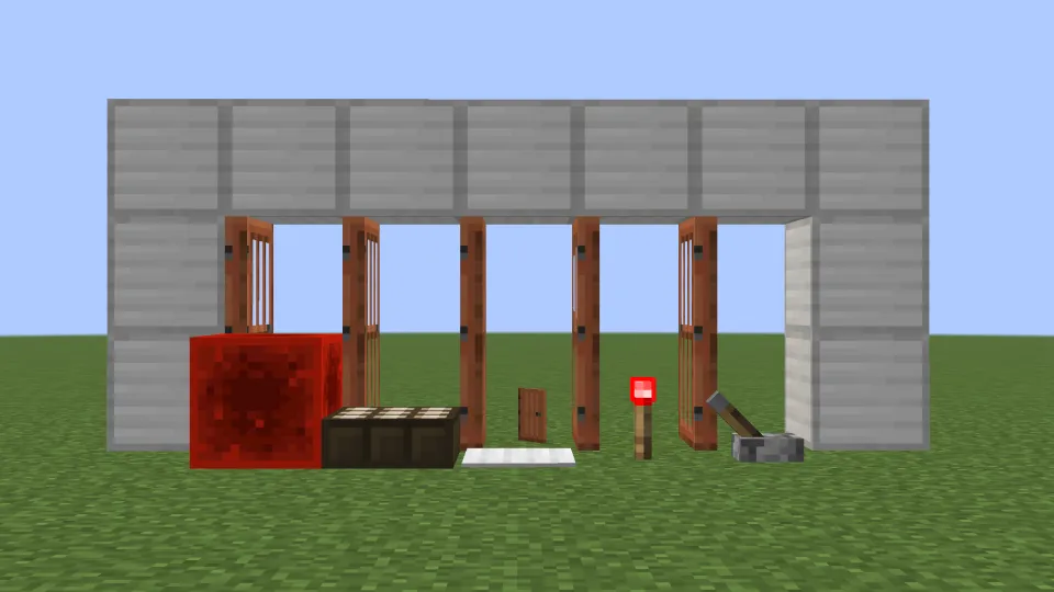 レッドストーン信号でドアが開く様子