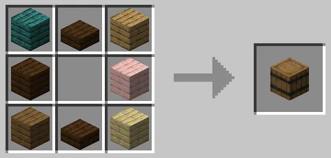 ダークオークのハーフブロックを使った樽のクラフト方法