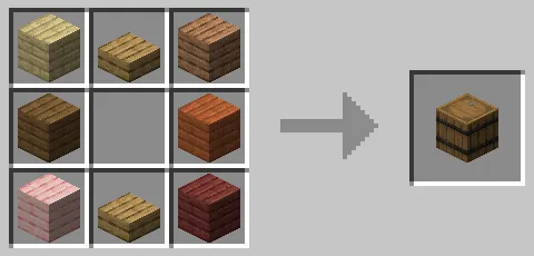 オークのハーフブロックを使った樽のクラフト方法