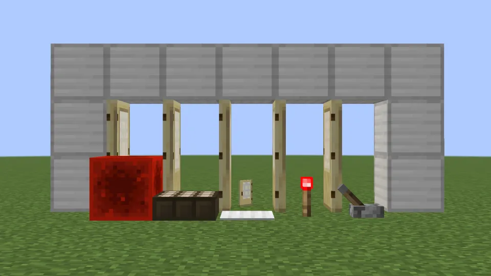 レッドストーン信号でドアが開く様子