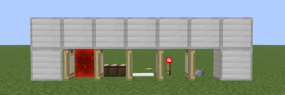 レッドストーン信号でシラカバのトラップドアが開く様子