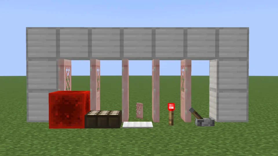 レッドストーン信号でドアが開く様子