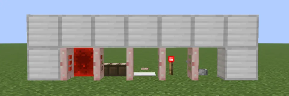 レッドストーン信号でサクラのトラップドアが開く様子