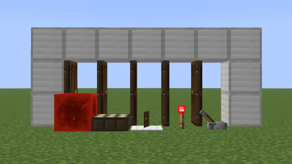 レッドストーン信号でドアが開く様子