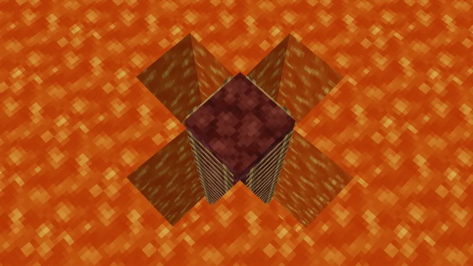 溶岩中にはしごをかけている様子