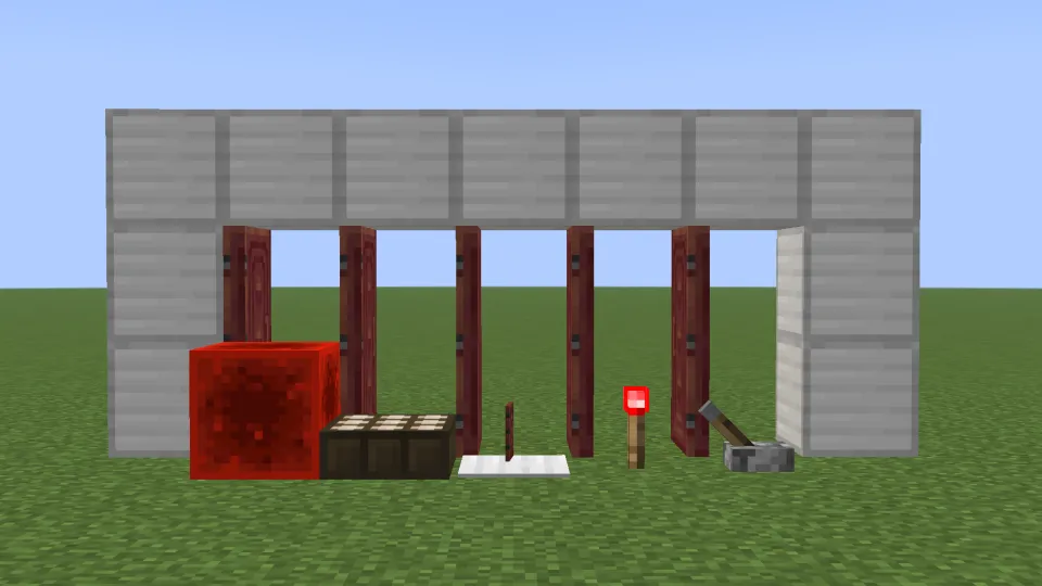 レッドストーン信号でドアが開く様子
