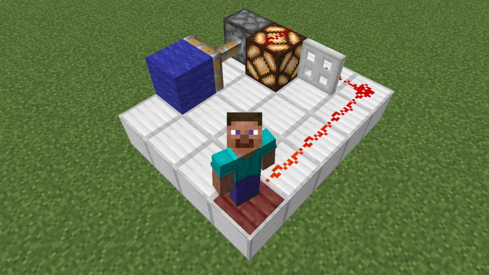 マングローブの感圧板でレッドストーン信号を発信する様子