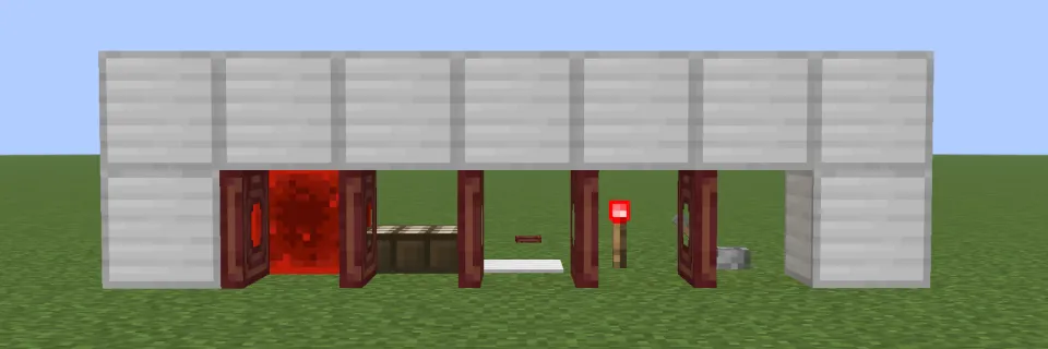 レッドストーン信号でマングローブのトラップドアが開く様子