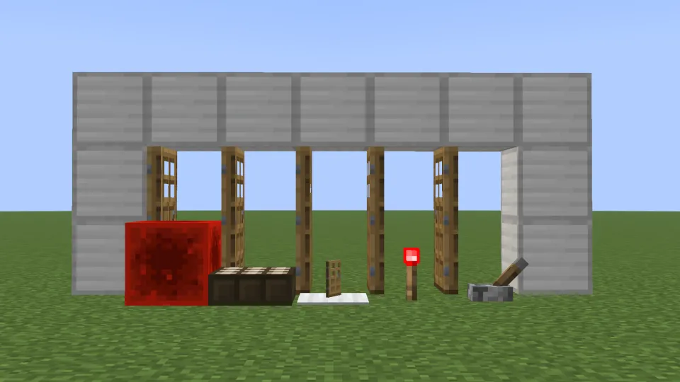 レッドストーン信号でドアが開く様子