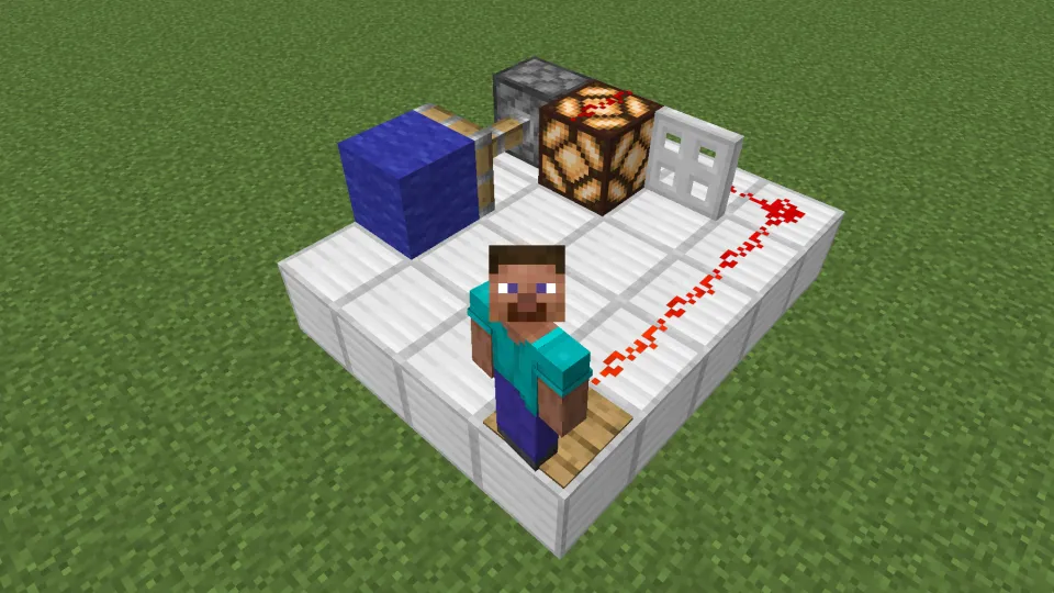 オークの感圧板でレッドストーン信号を発信する様子