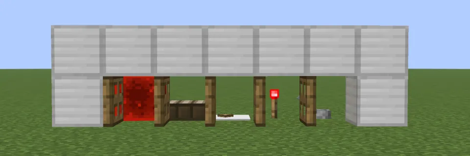 レッドストーン信号でオークのトラップドアが開く様子