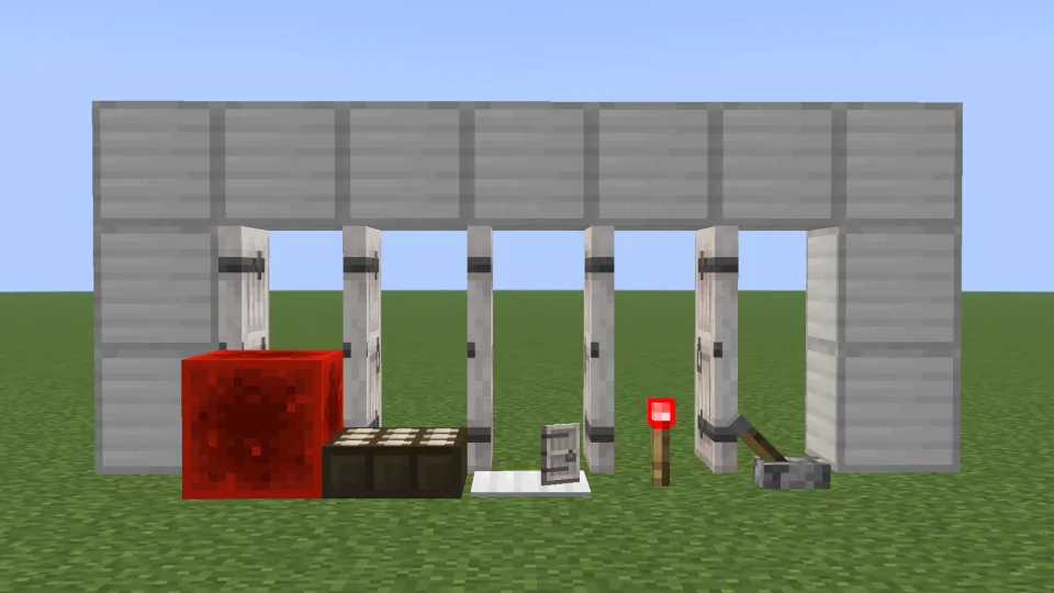 レッドストーン信号でドアが開く様子
