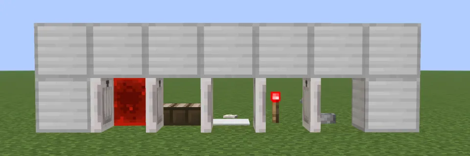 レッドストーン信号でペールオークのトラップドアが開く様子