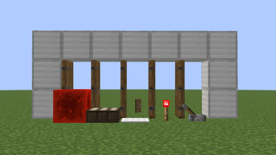レッドストーン信号でドアが開く様子