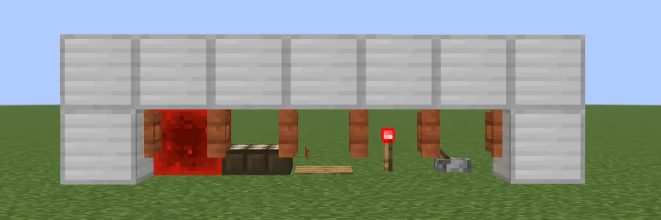 レッドストーン信号でアカシアのフェンスゲートが開く様子