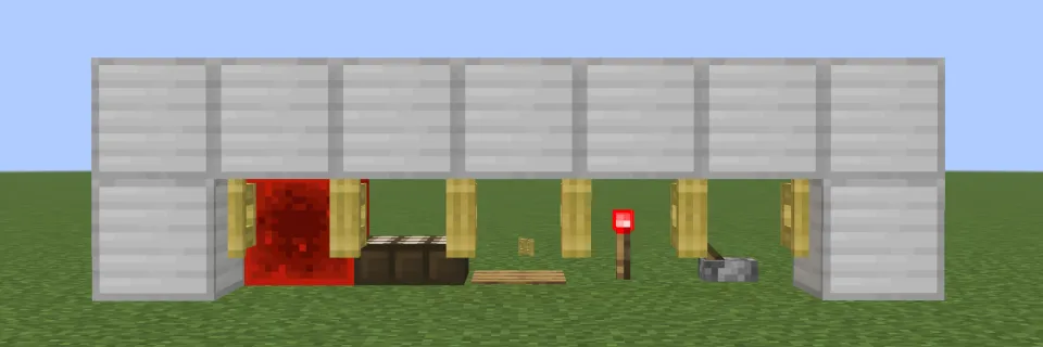 レッドストーン信号で竹のフェンスゲートが開く様子