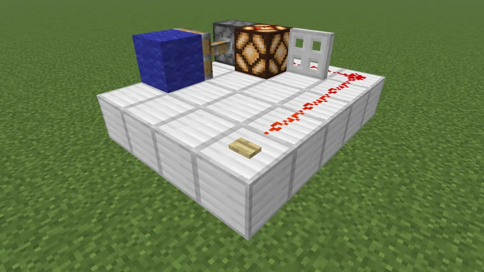 シラカバのボタンでレッドストーン信号を発信する様子