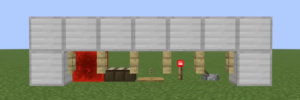 レッドストーン信号でシラカバのフェンスゲートが開く様子