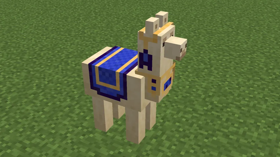 青色のカーペットを装備させたラマ