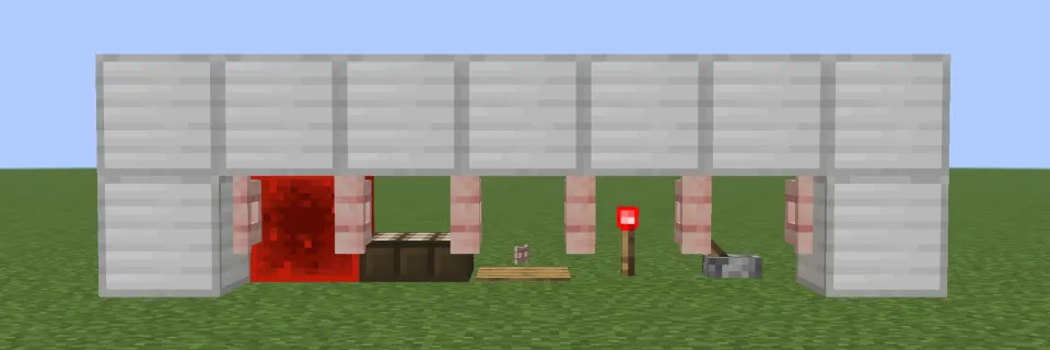 レッドストーン信号でサクラのフェンスゲートが開く様子