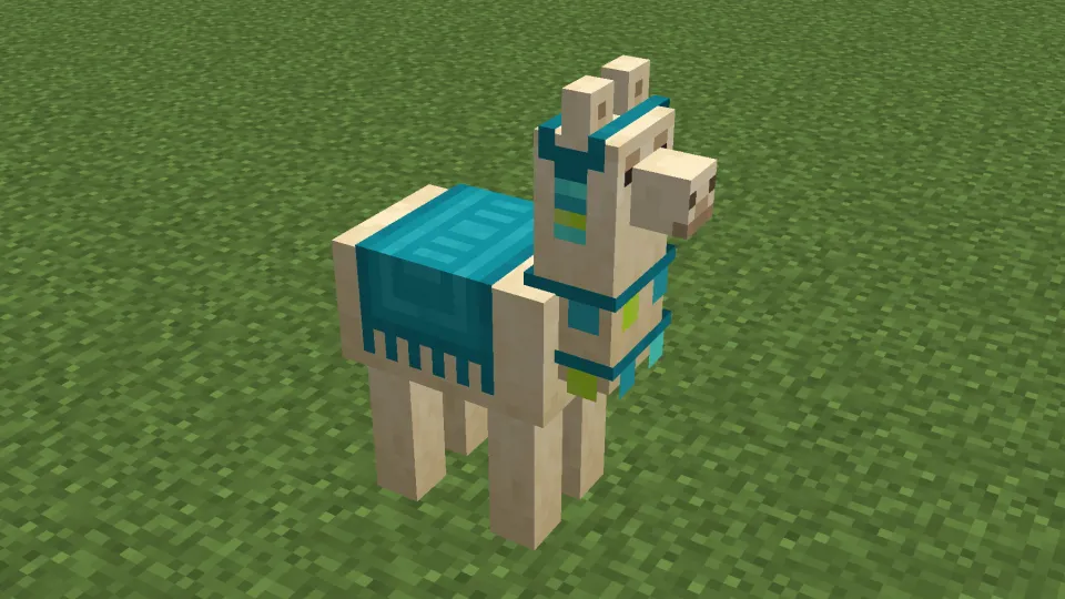 青緑色のカーペットを装備させたラマ