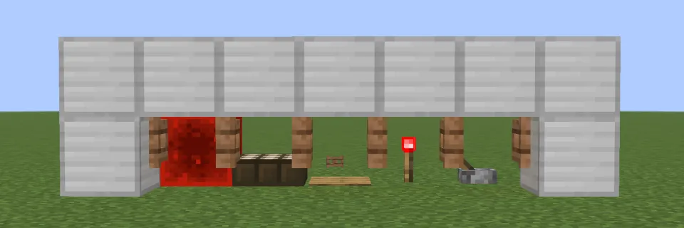 レッドストーン信号でジャングルのフェンスゲートが開く様子