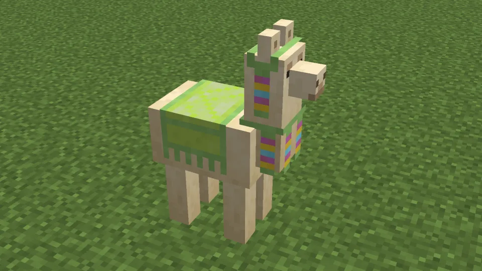 黄緑色のカーペットを装備させたラマ