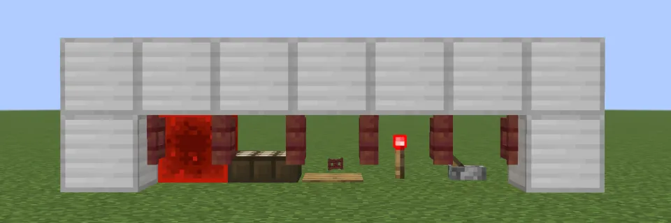 レッドストーン信号でマングローブのフェンスゲートが開く様子