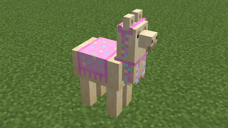 桃色のカーペットを装備させたラマ