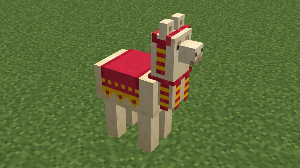 赤色のカーペットを装備させたラマ