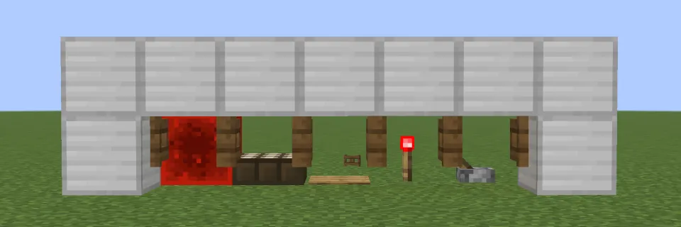 レッドストーン信号でトウヒのフェンスゲートが開く様子