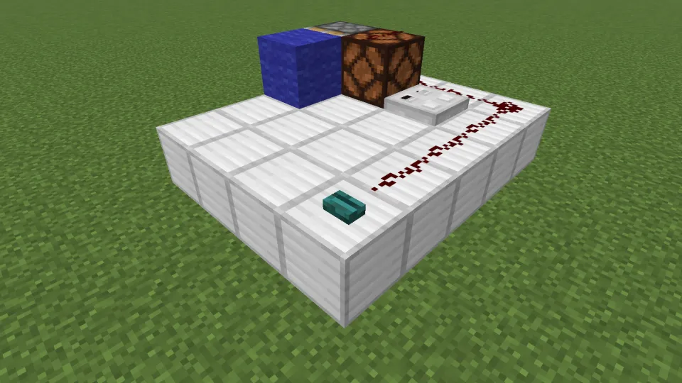 歪んだボタンでレッドストーン信号を発信する様子