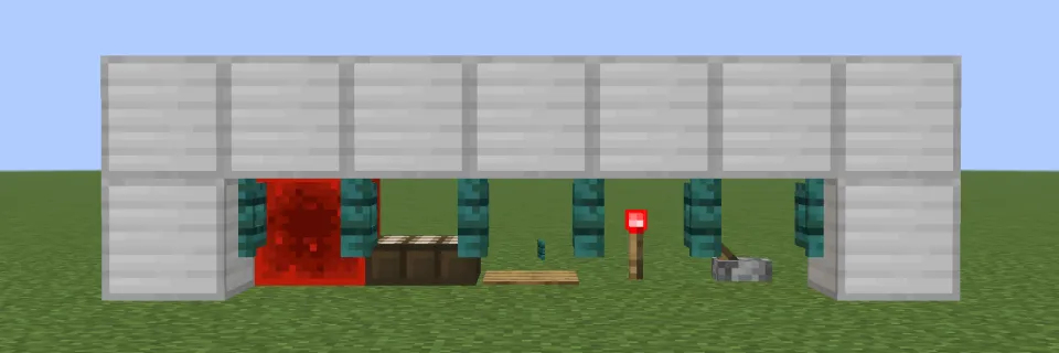 レッドストーン信号で歪んだフェンスゲートが開く様子