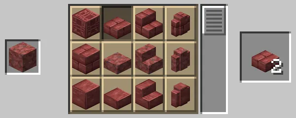 石切台による辰砂レンガのハーフブロックの作成方法