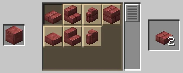 石切台による辰砂レンガのハーフブロックの作成方法