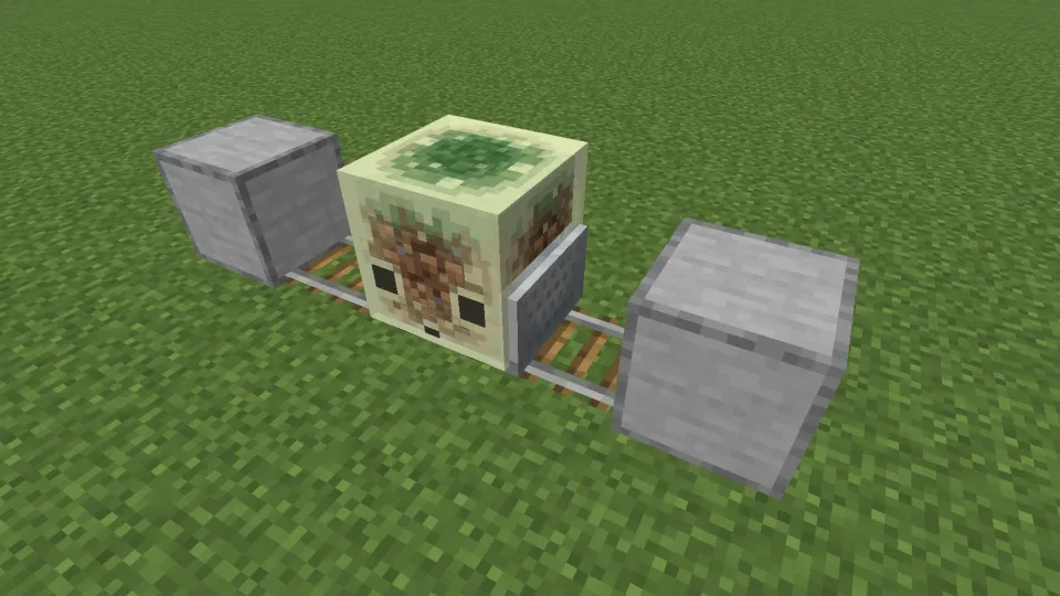 サルファーキューブをトロッコに乗せる様子