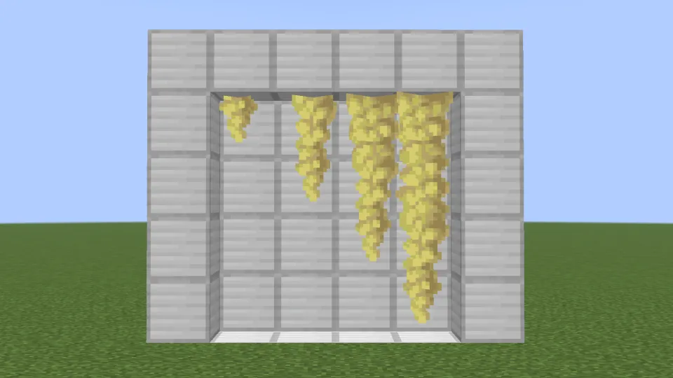 硫黄の結晶柱の成長度合い